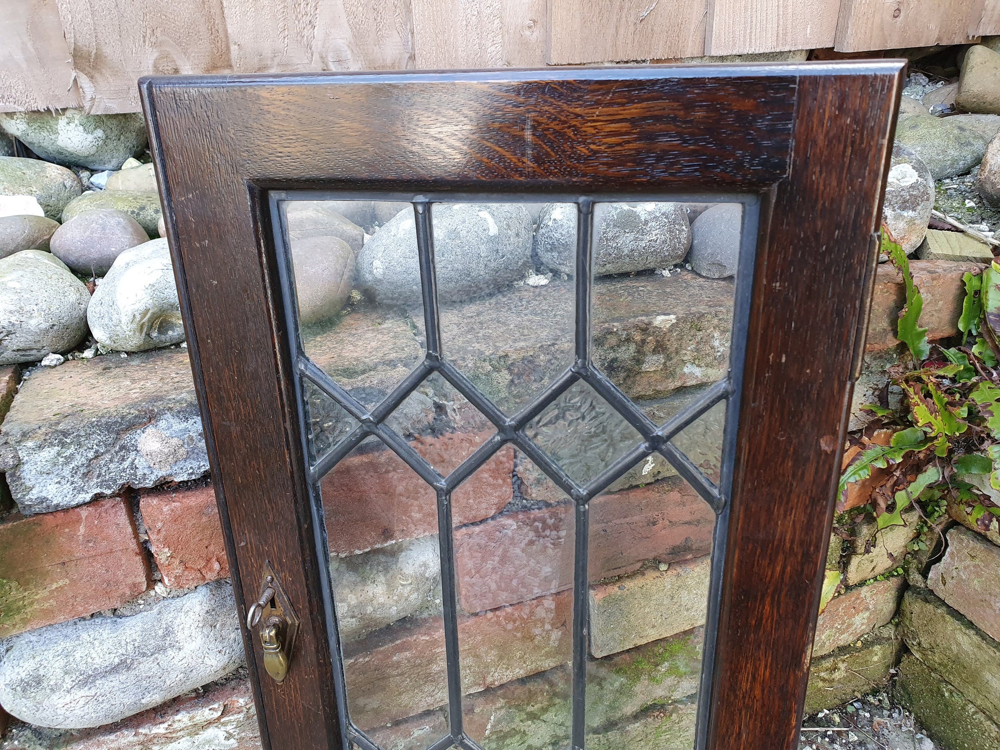 Vintage Oak Door With Leaded Light Decoration.
