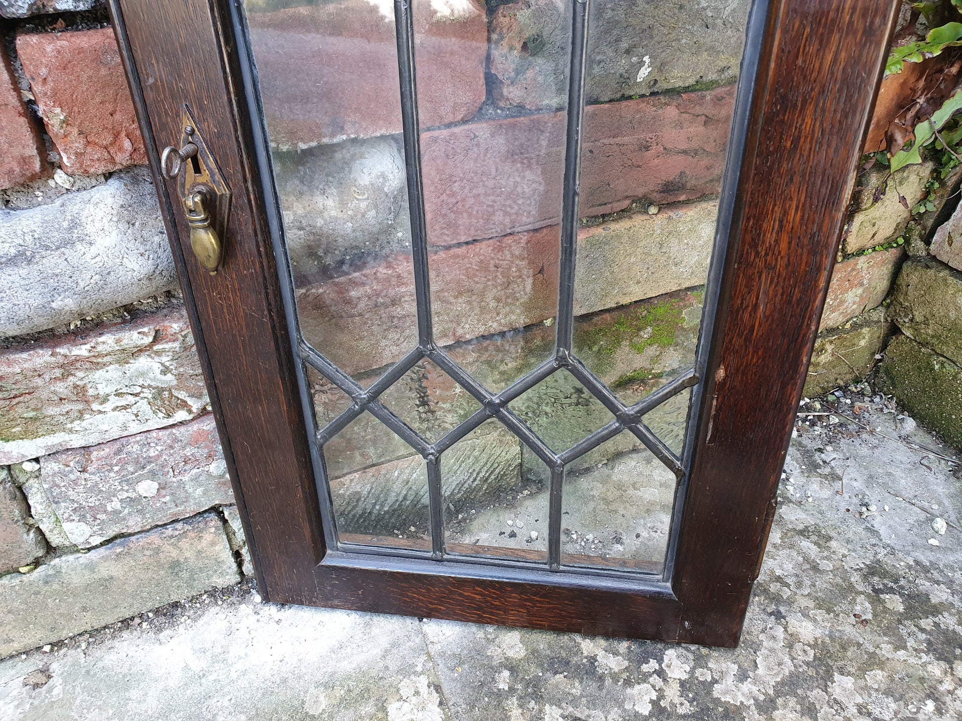 Vintage Oak Door With Leaded Light Decoration.