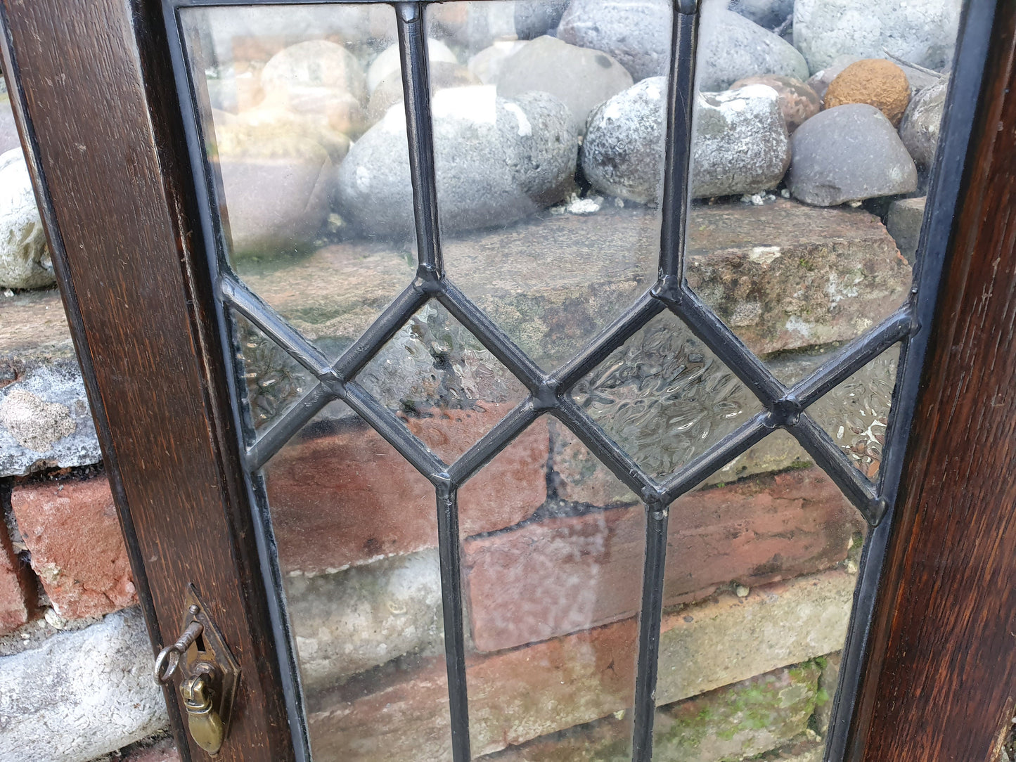 Vintage Oak Door With Leaded Light Decoration.