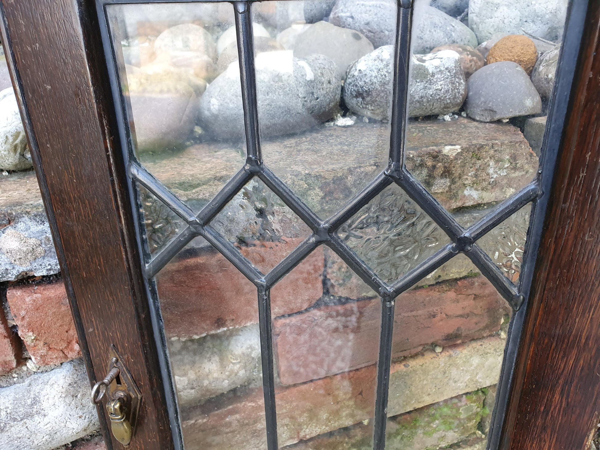 Vintage Oak Door With Leaded Light Decoration.