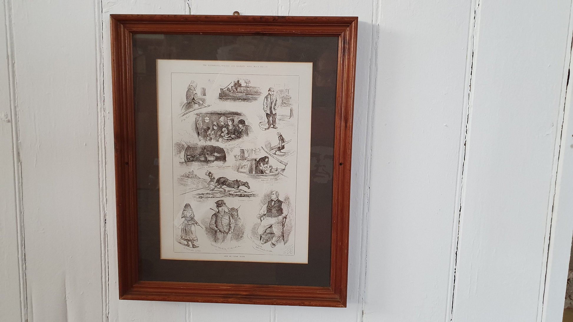 Massive ‘Life On Canal Boats’ Print in Glass Frame and Mount
