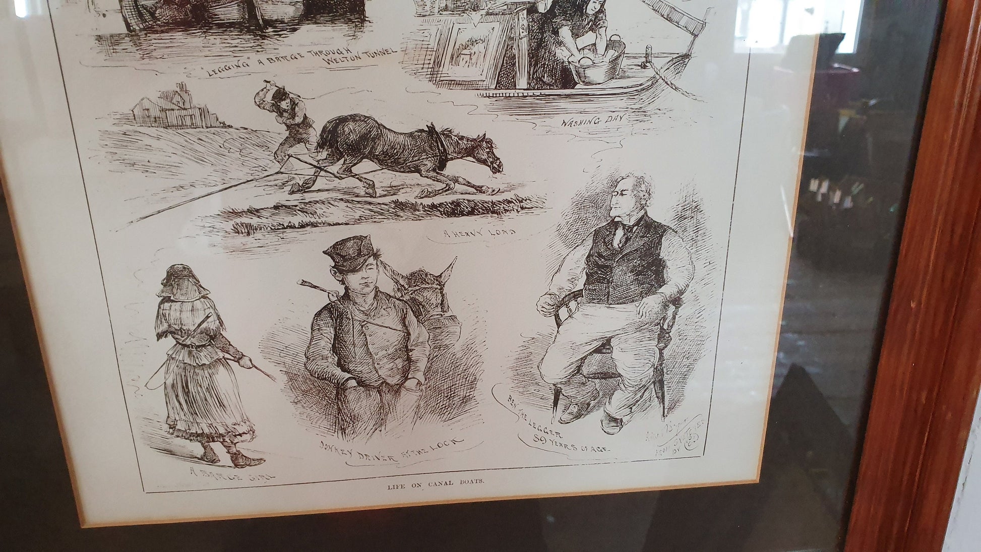 Massive ‘Life On Canal Boats’ Print in Glass Frame and Mount