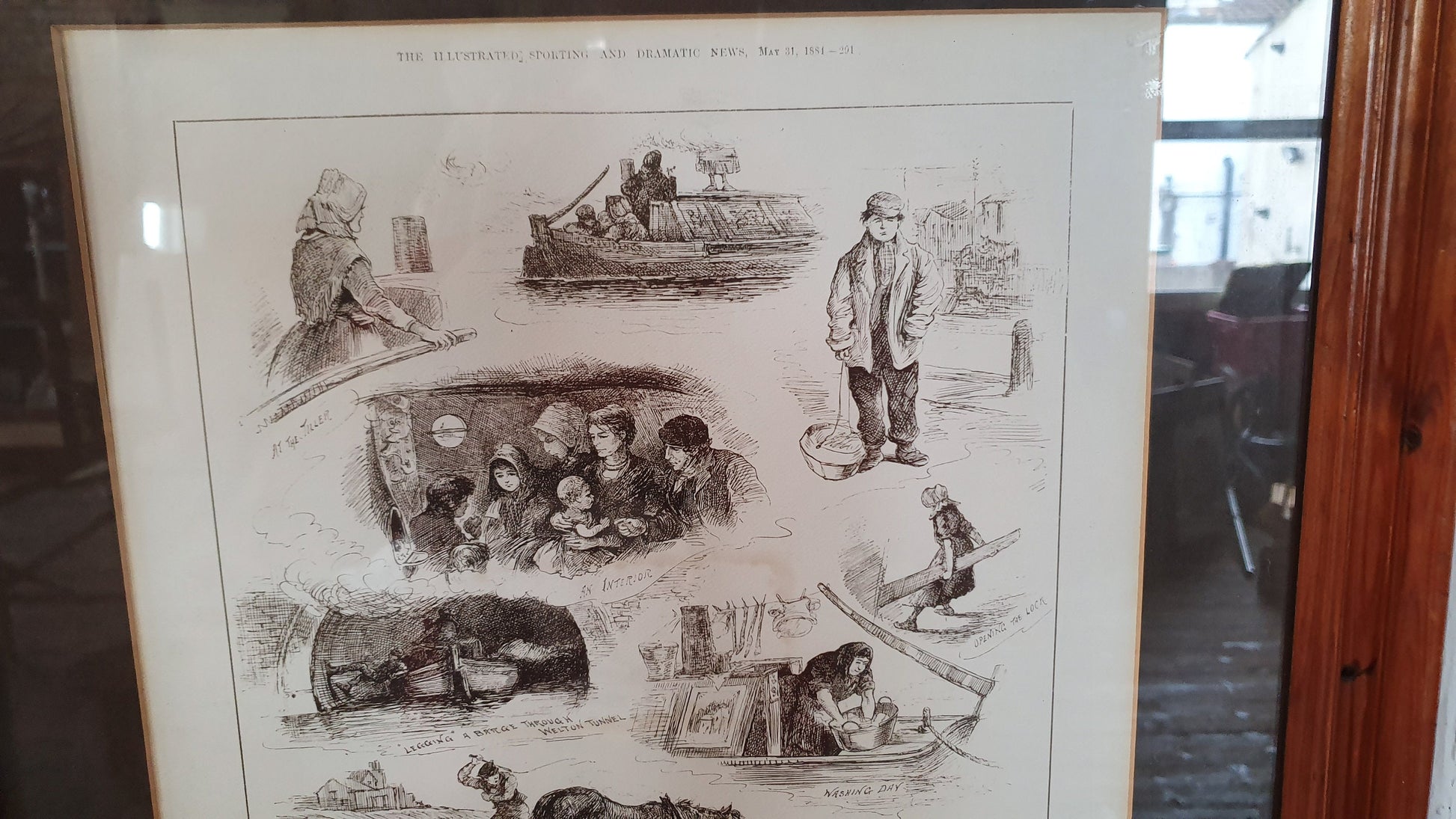 Massive ‘Life On Canal Boats’ Print in Glass Frame and Mount