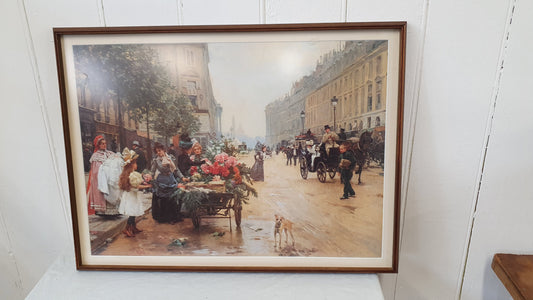 Massive Vintage Retro Print With Perspex Glass Flower Seller Louis de Shyryver 1898