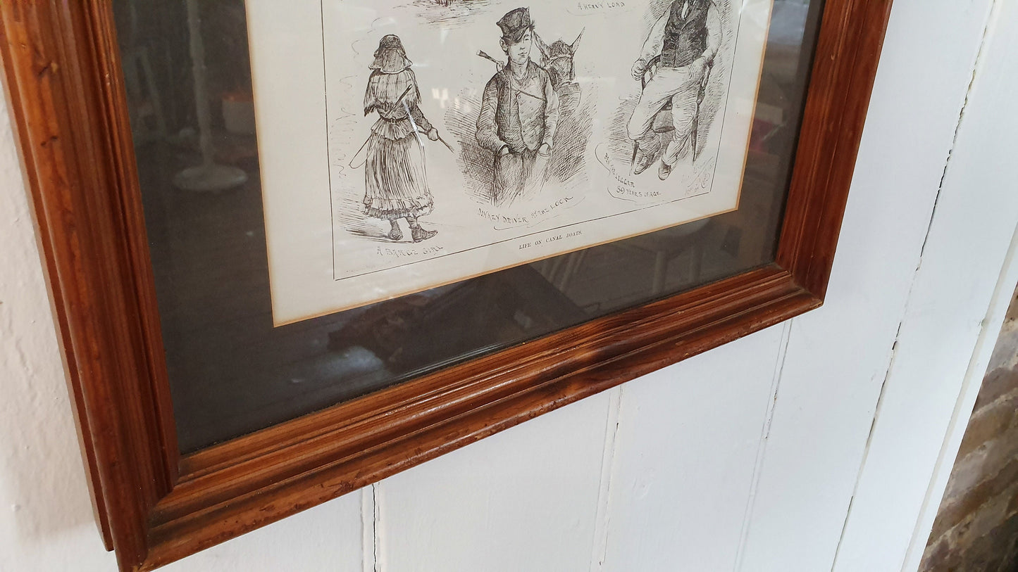 Massive ‘Life On Canal Boats’ Print in Glass Frame and Mount