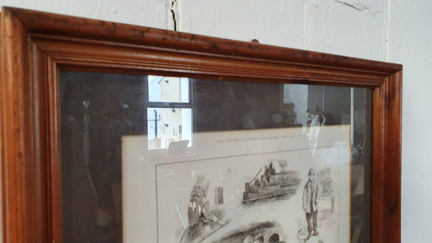 Massive ‘Life On Canal Boats’ Print in Glass Frame and Mount