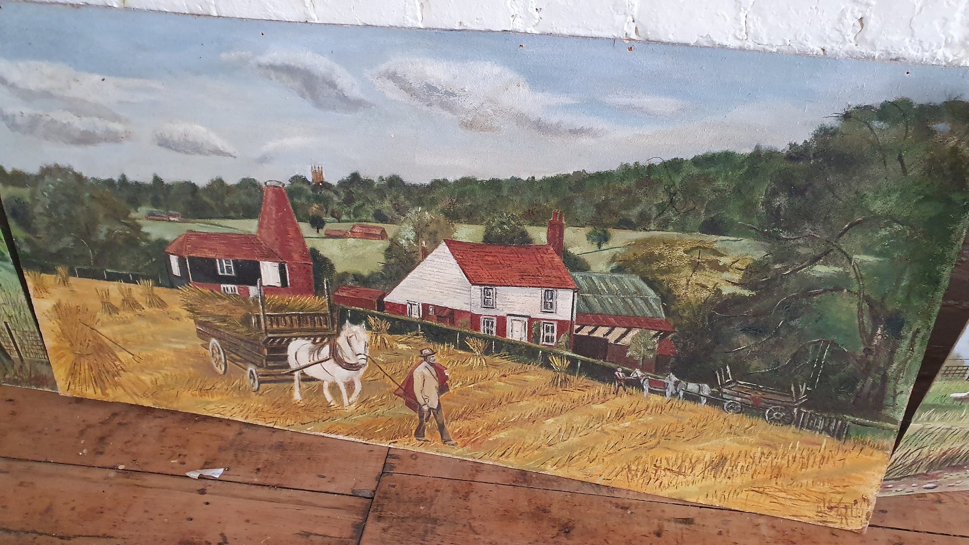 6 Large Countryside Original Oil Paintings Still Life on Boards. Each 4 X 2 ft