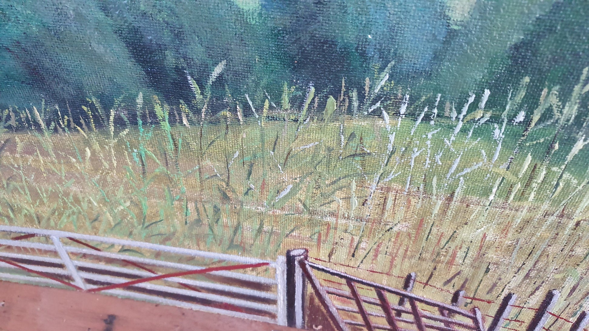 6 Large Countryside Original Oil Paintings Still Life on Boards. Each 4 X 2 ft