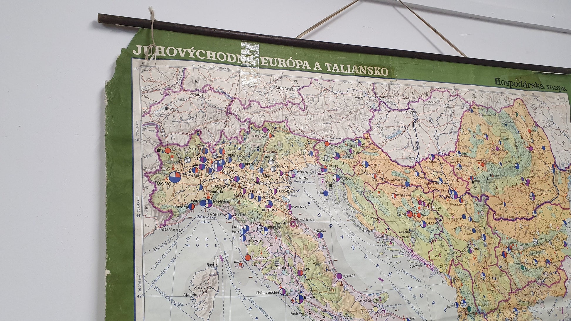 Massive 5 ft x 5 ft Map Roll Up South Eastern Europe Italy Bulgaria Romania Yugoslavia Albania Greece Croatia