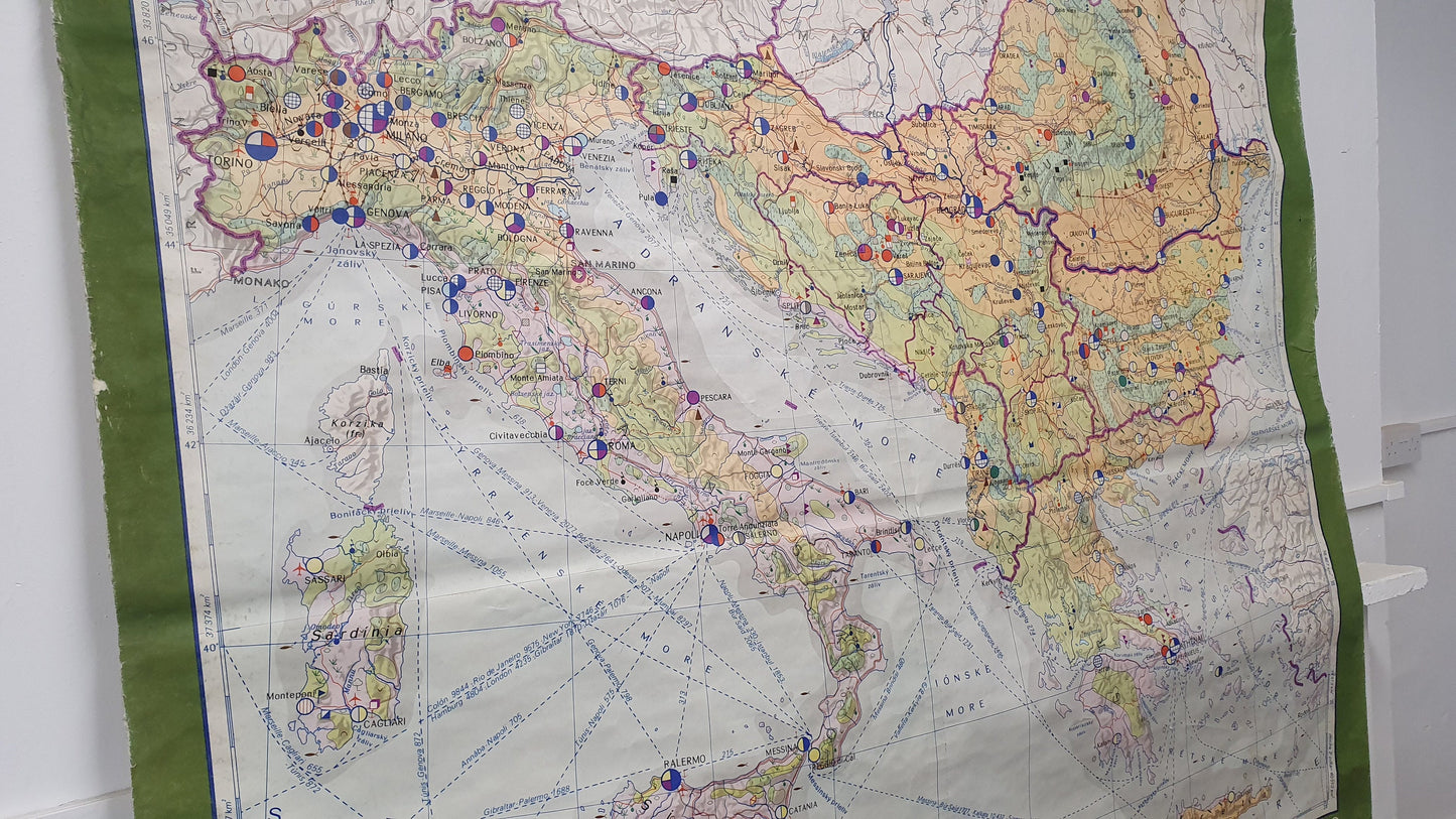 Massive 5 ft x 5 ft Map Roll Up South Eastern Europe Italy Bulgaria Romania Yugoslavia Albania Greece Croatia