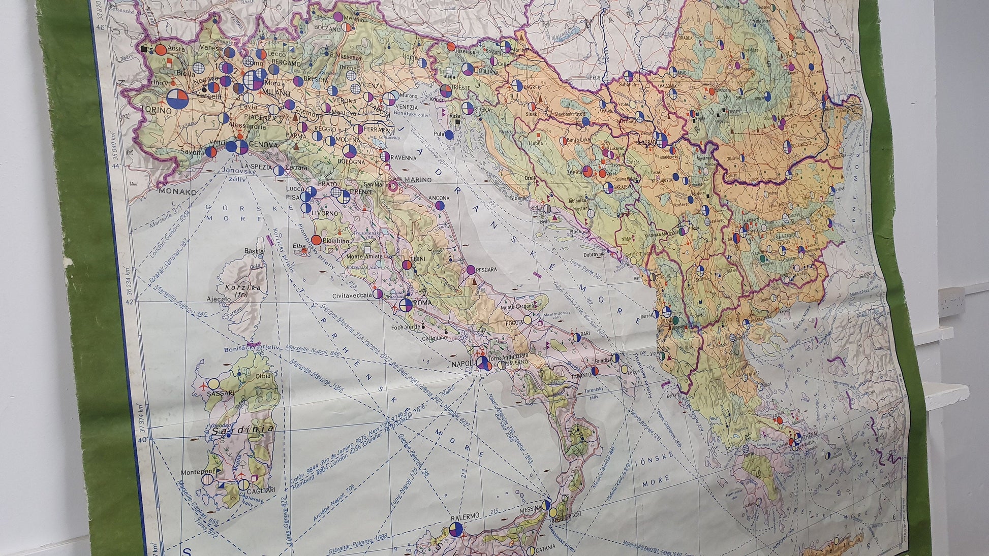 Massive 5 ft x 5 ft Map Roll Up South Eastern Europe Italy Bulgaria Romania Yugoslavia Albania Greece Croatia