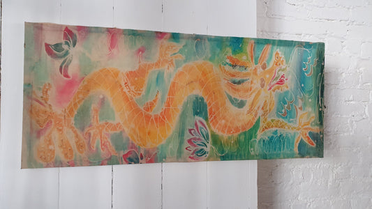 Vintage Print on Silk Dragon