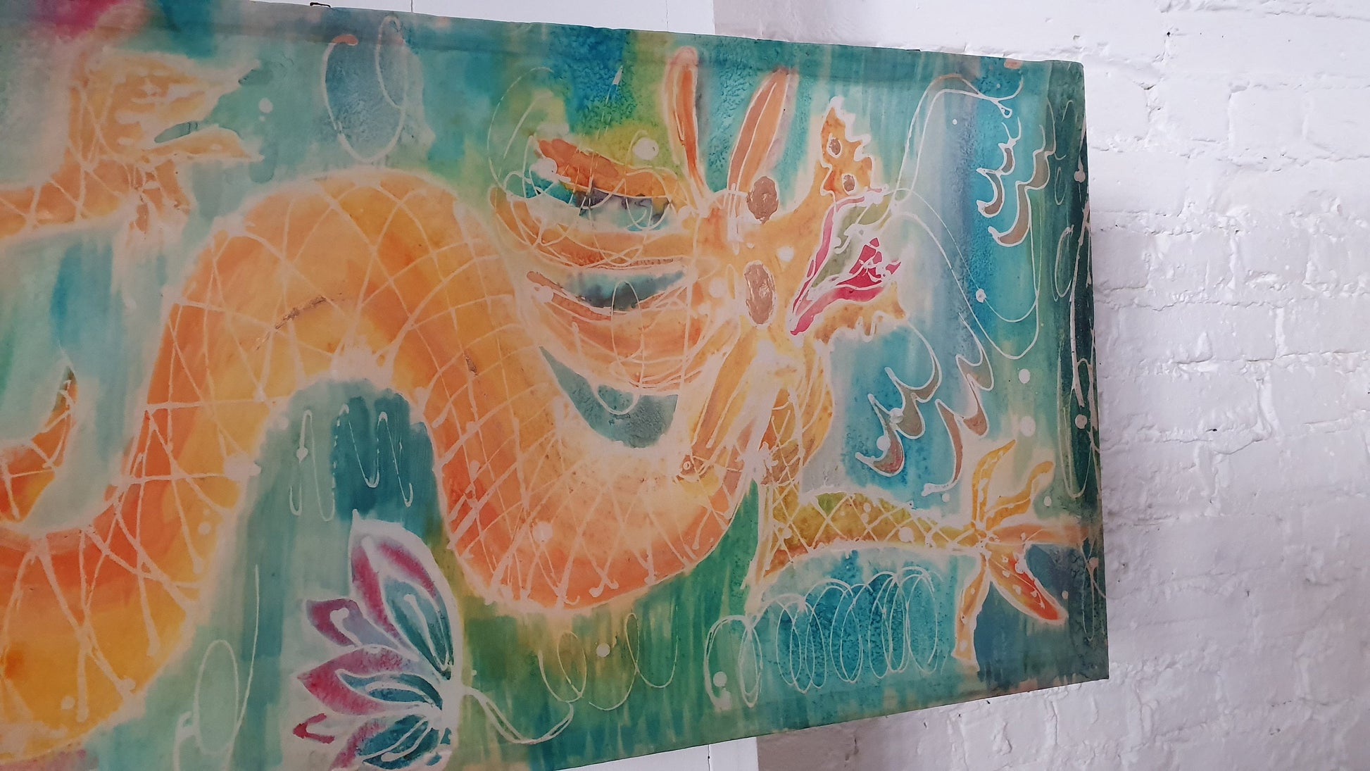 Vintage Print on Silk Dragon