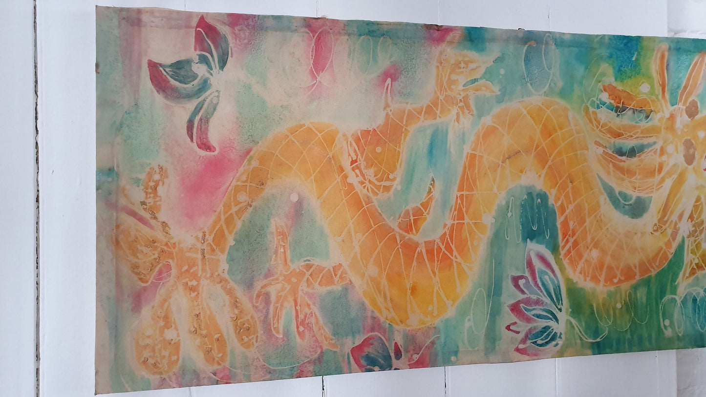 Vintage Print on Silk Dragon