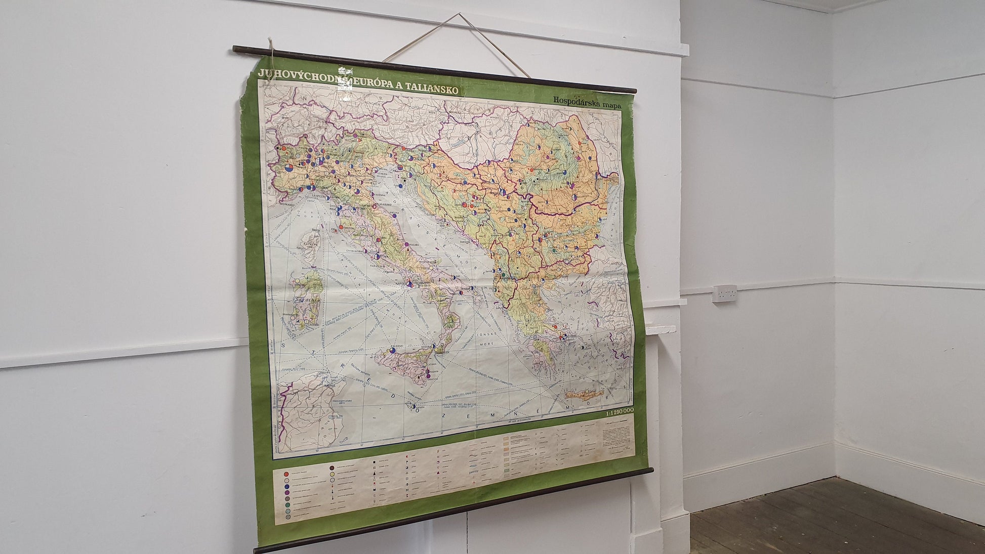 Massive 5 ft x 5 ft Map Roll Up South Eastern Europe Italy Bulgaria Romania Yugoslavia Albania Greece Croatia