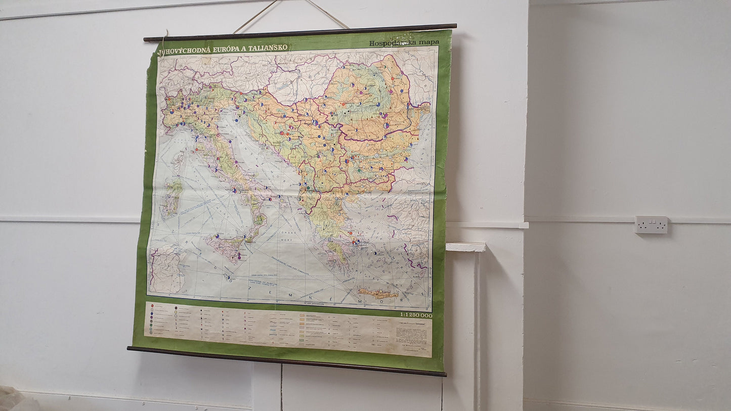 Massive 5 ft x 5 ft Map Roll Up South Eastern Europe Italy Bulgaria Romania Yugoslavia Albania Greece Croatia