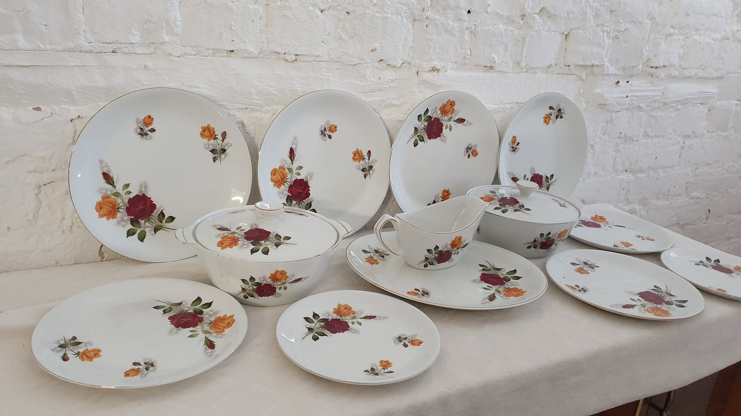 Vintage Retro Alfred Meakin ‘Old White’ Flower Floral Roses Part Dinner Service Plates and Tureens