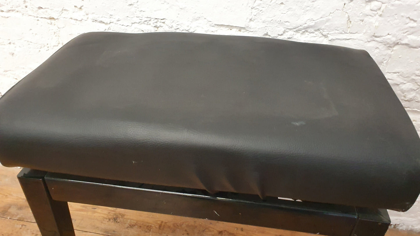 Vintage Black Upholstered Piano Stool Adjustable