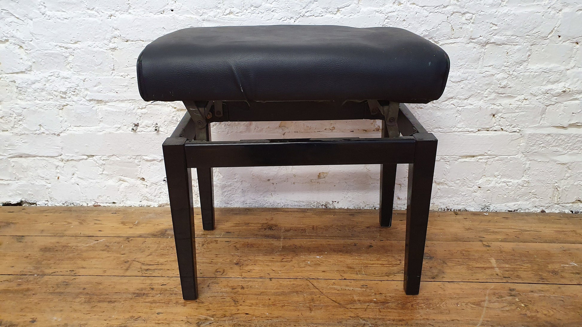 Vintage Black Upholstered Piano Stool Adjustable