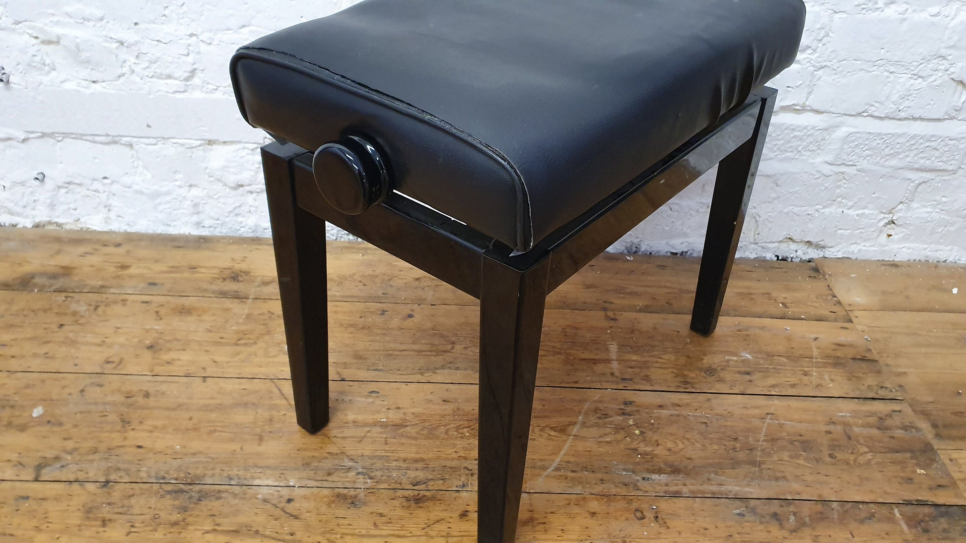 Vintage Black Upholstered Piano Stool Adjustable