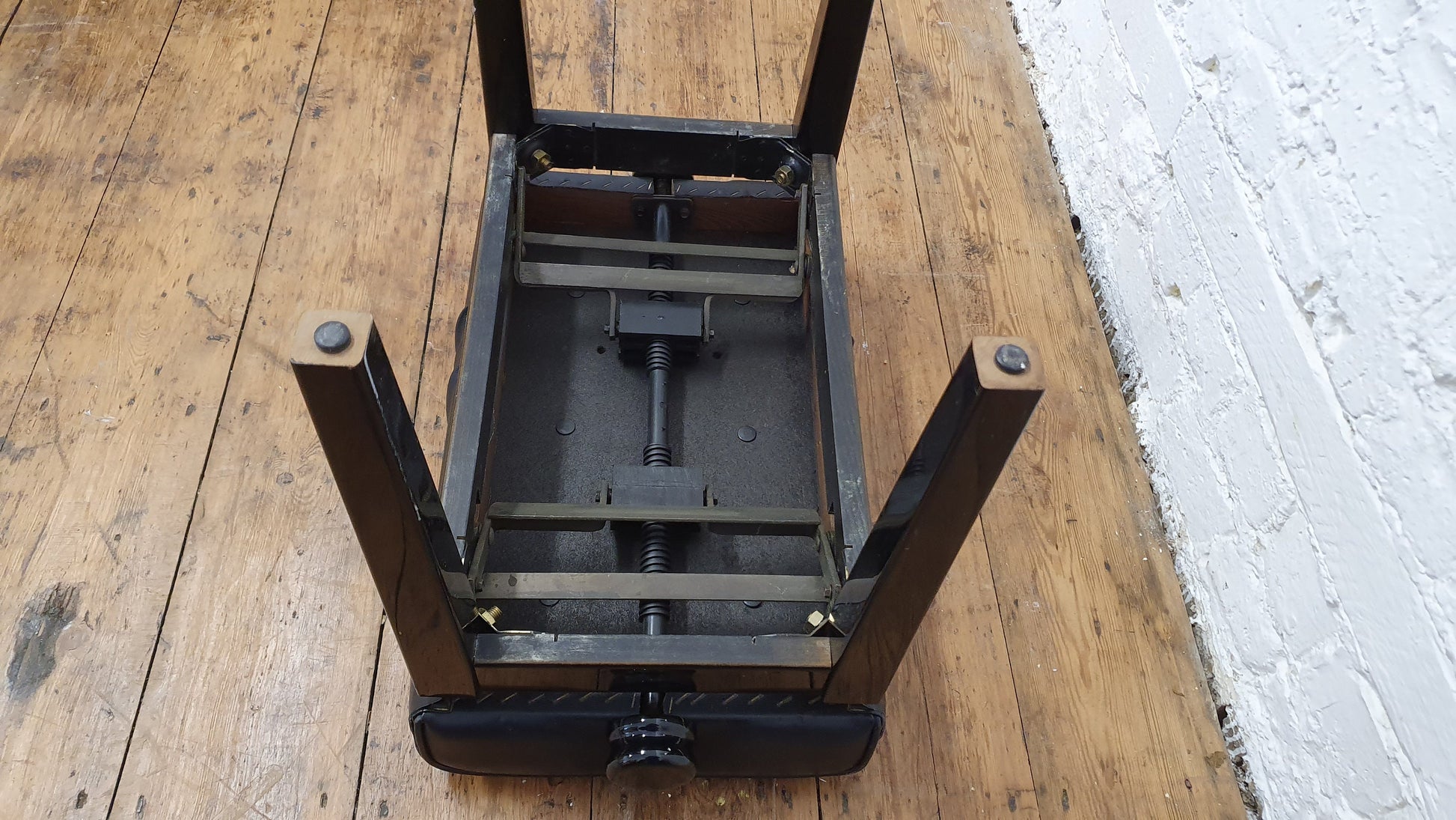 Vintage Black Upholstered Piano Stool Adjustable