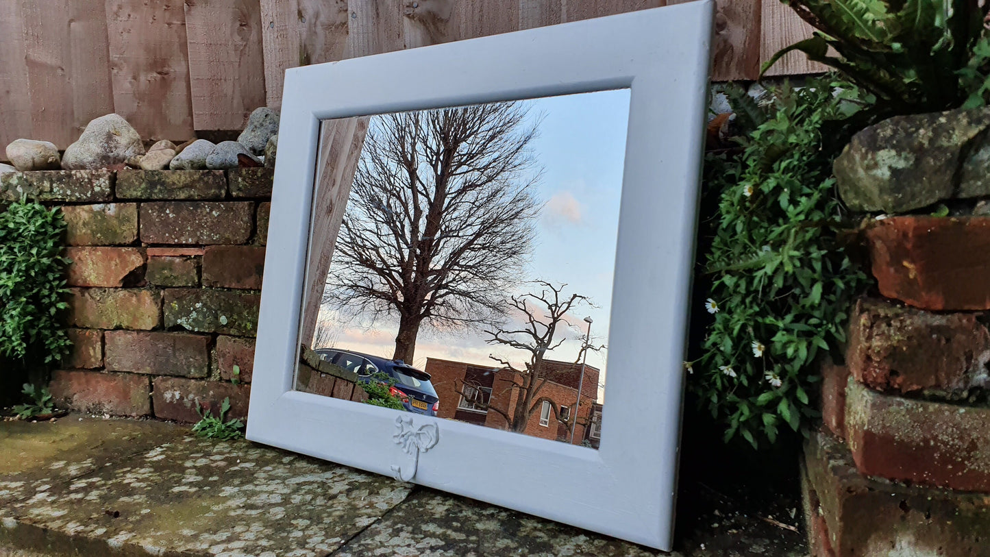 Painted Wall Mirror in Farrow and Ball Wimborne White With Metal Ribbon Hook