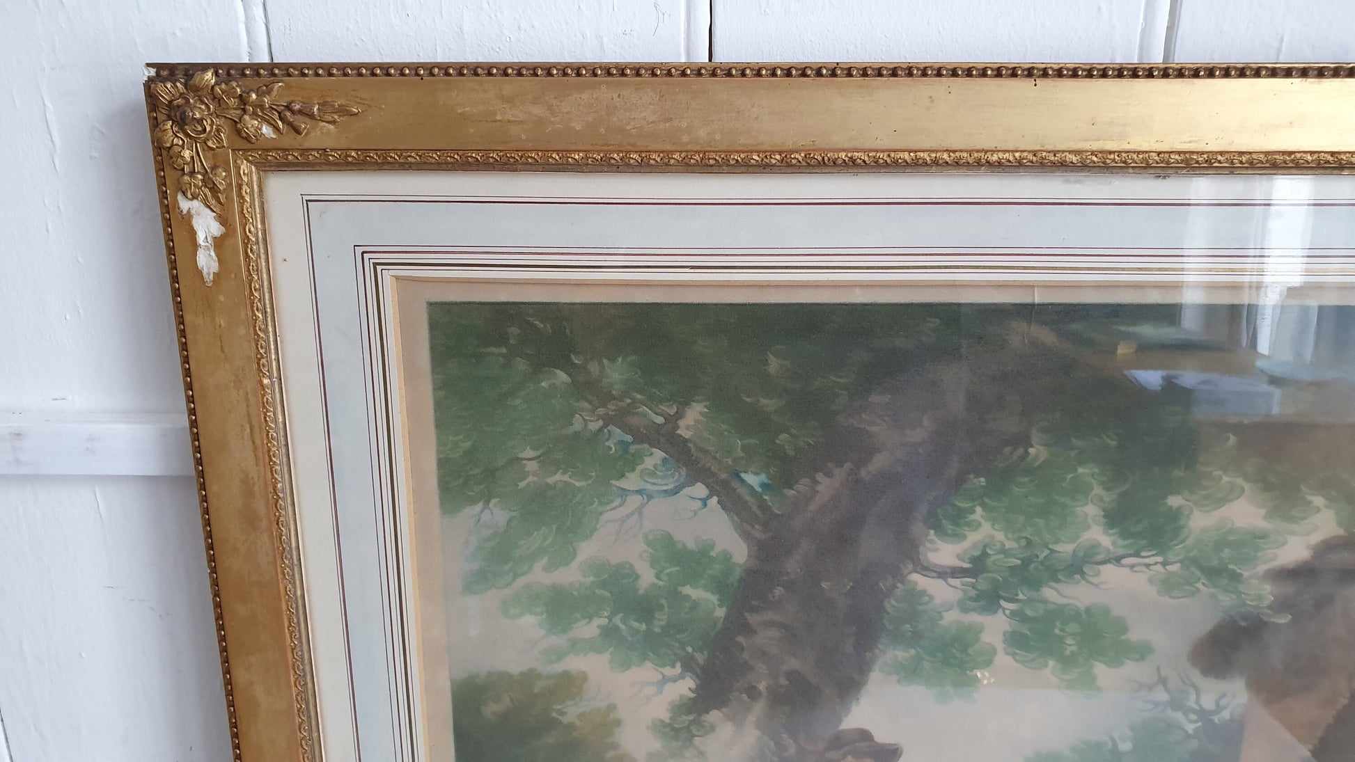 Vintage Delightful and Huge Print Classic Children Playing in Gold Gilt Frame Signed. Painting Picture