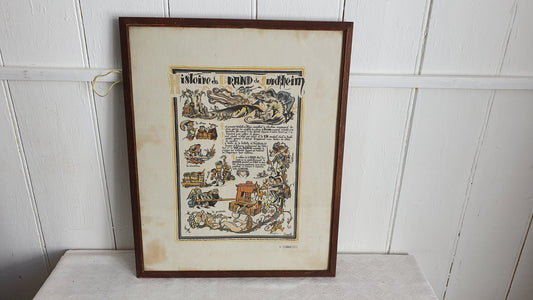 Large Delightful Vintner Large French Wine Comic Poster Histoire du Brand de Turkheim 1950’s.