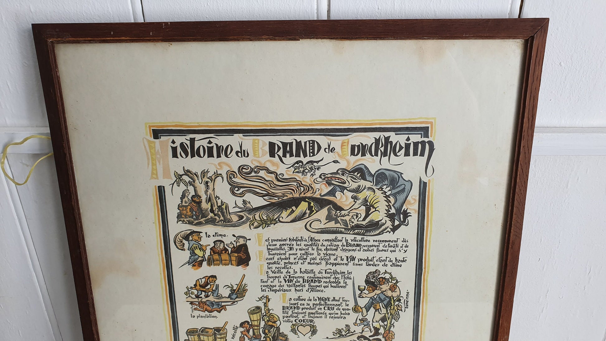 Large Delightful Vintner Large French Wine Comic Poster Histoire du Brand de Turkheim 1950’s.