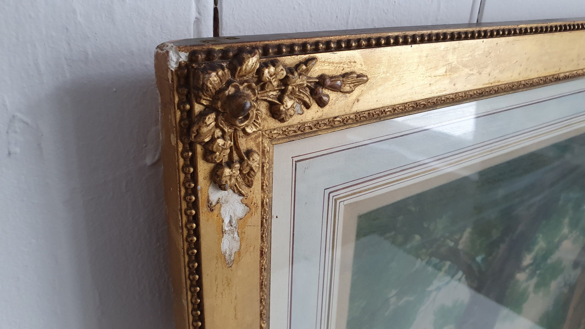 Vintage Delightful and Huge Print Classic Children Playing in Gold Gilt Frame Signed. Painting Picture