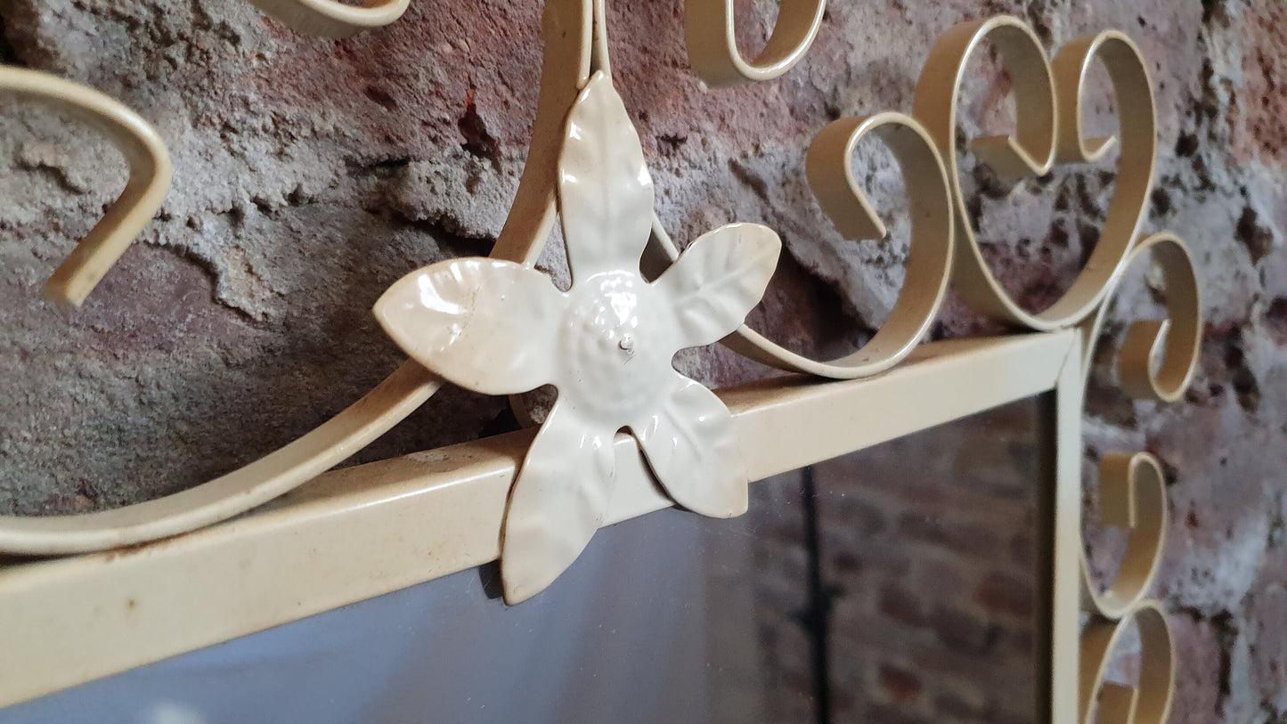 Quirky Retro Tall Vintage Mirror with White Curly Swirly Metal Frame.
