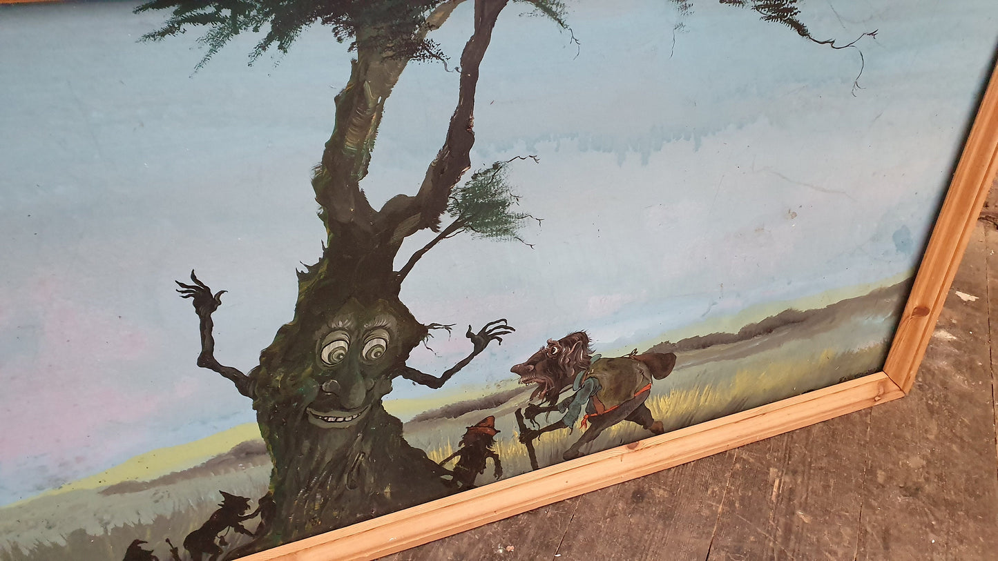 Three Huge 1980’s Vintage Original Acrylic Paintings Fantasy Gremlins Hobbit Dungeon and Dragons Pictures