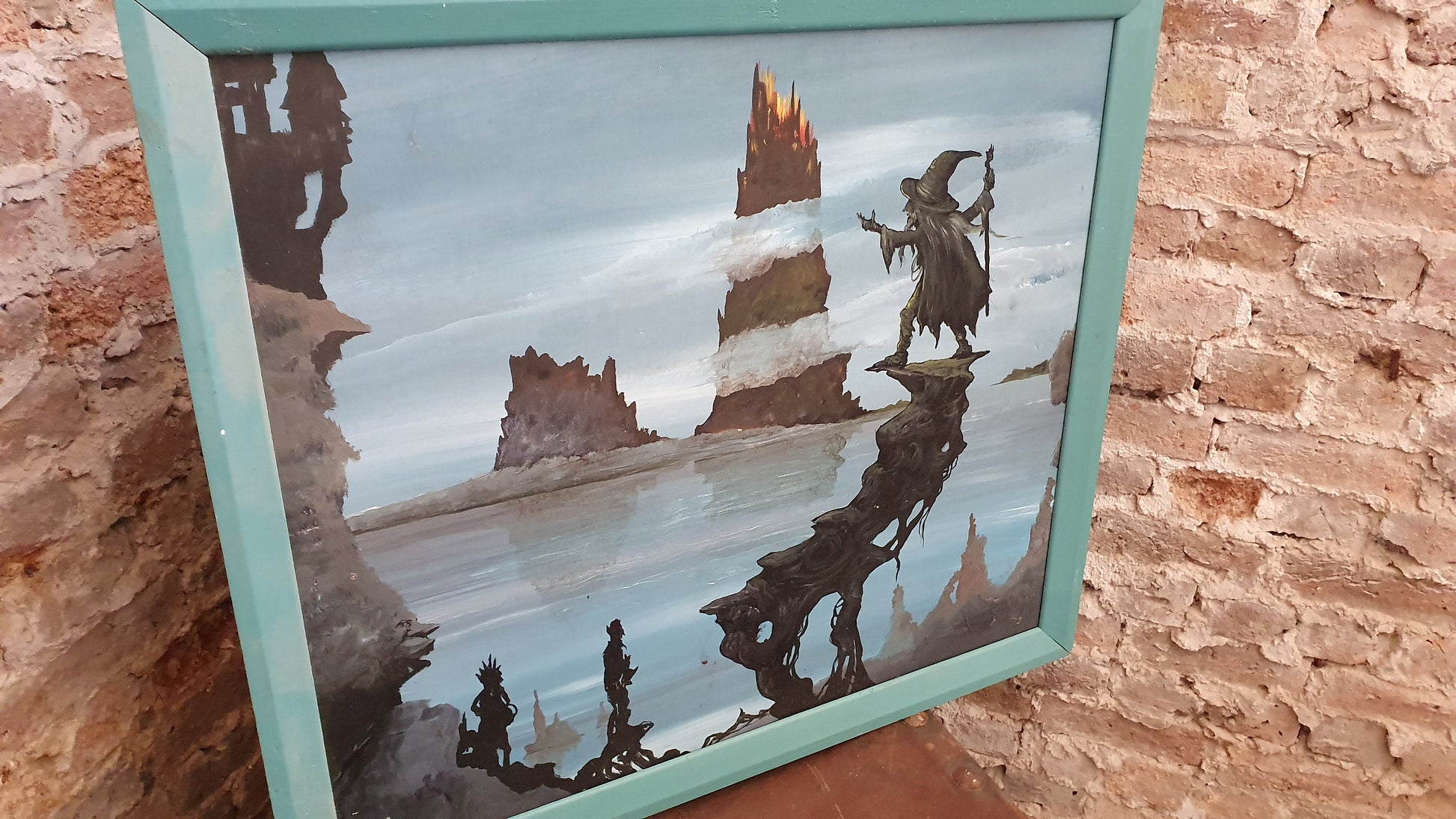 Three Huge 1980’s Vintage Original Acrylic Paintings Fantasy Gremlins Hobbit Dungeon and Dragons Pictures
