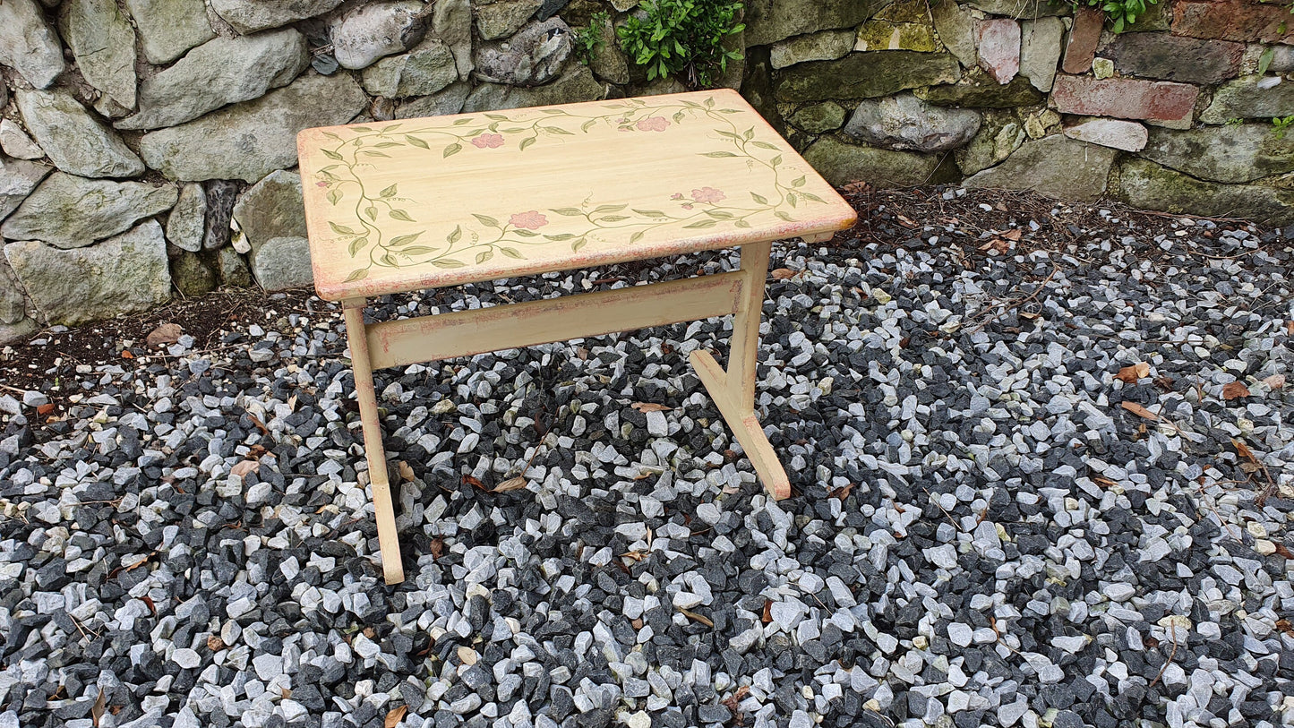 Vintage Retro Painted Table Coffee Side Occasional Bedside Bespoke Decoration Floral Flowers Hand Painted