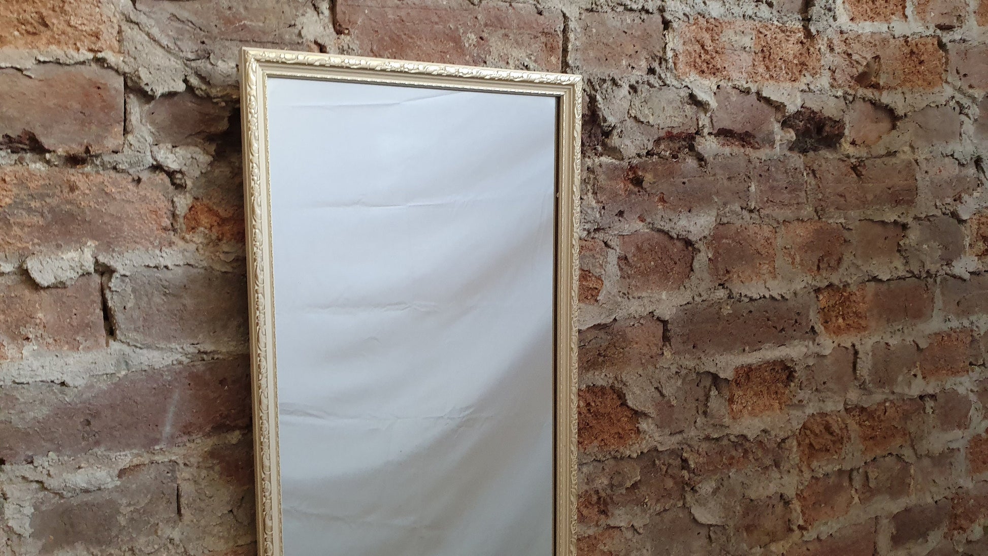 Original Vintage Kitsch Retro Long Cream and Gold 1970’s Mirror