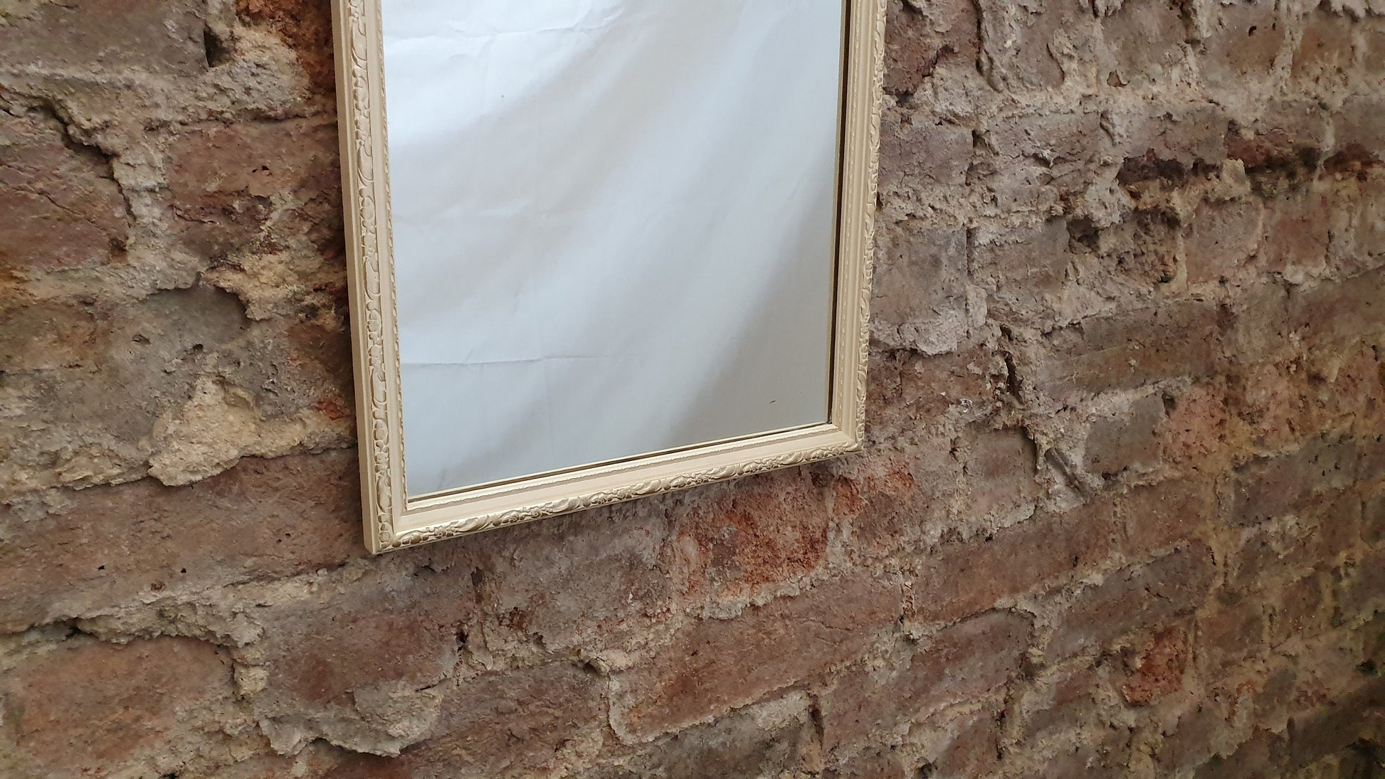Original Vintage Kitsch Retro Long Cream and Gold 1970’s Mirror