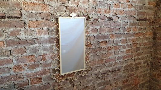 Quirky Retro Tall Vintage Mirror with White Curly Swirly Metal Frame.