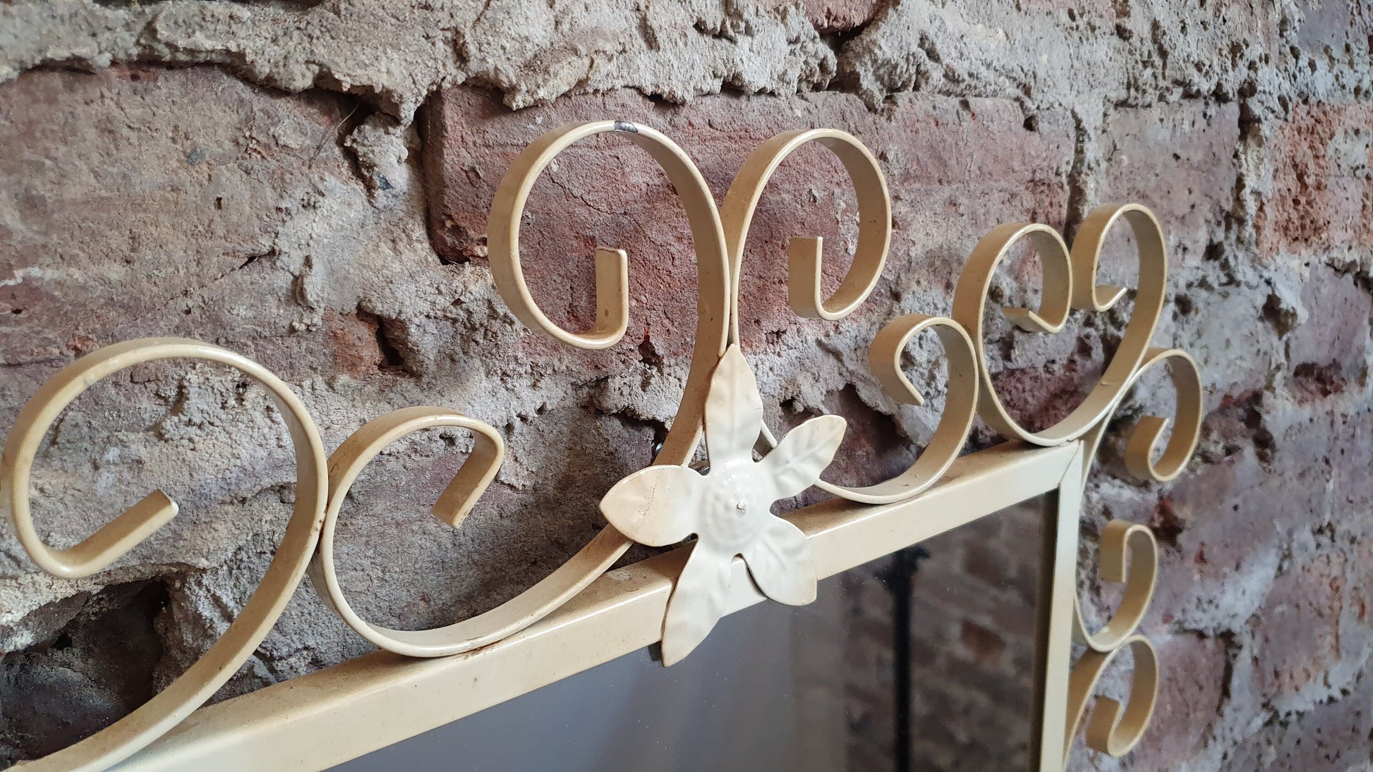 Quirky Retro Tall Vintage Mirror with White Curly Swirly Metal Frame.