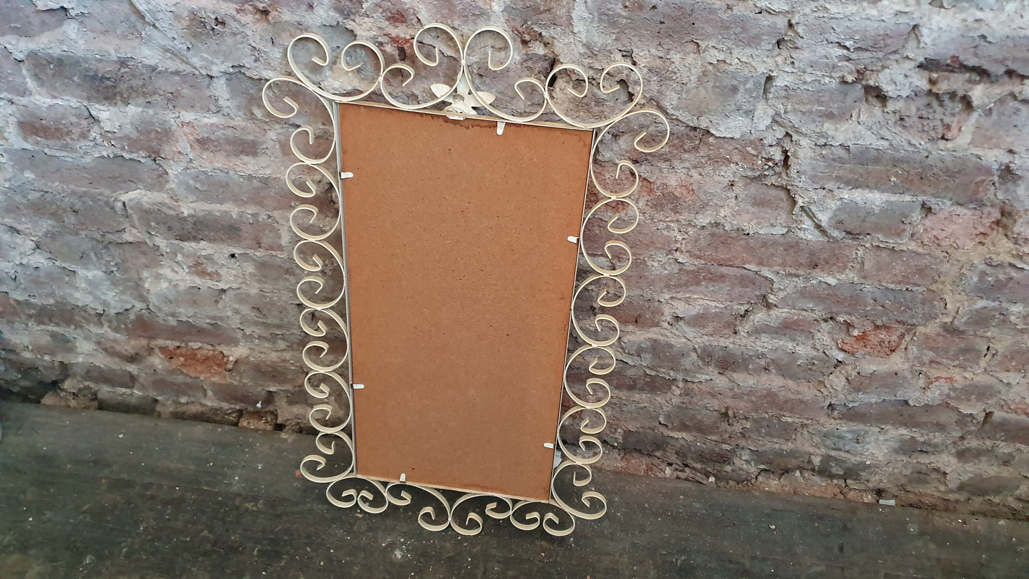Quirky Retro Tall Vintage Mirror with White Curly Swirly Metal Frame.