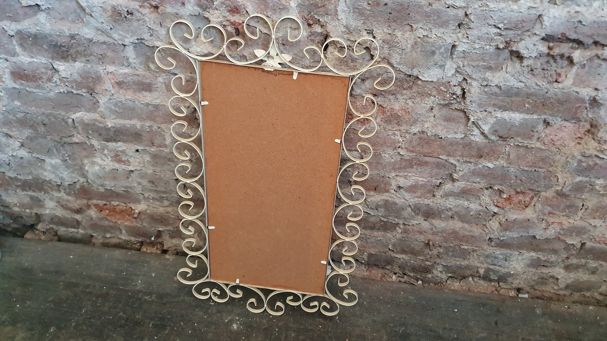 Quirky Retro Tall Vintage Mirror with White Curly Swirly Metal Frame.