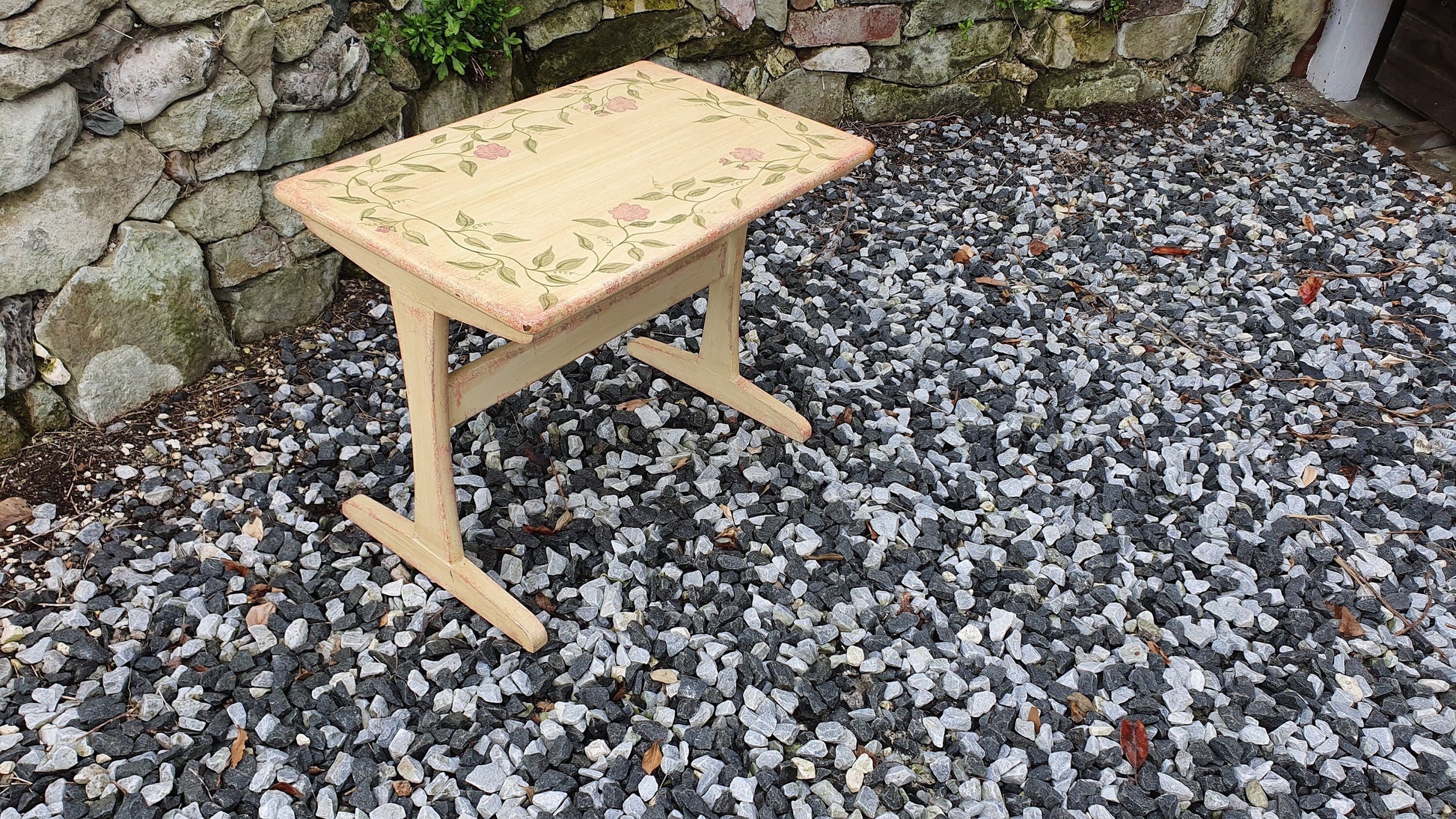 Vintage Retro Painted Table Coffee Side Occasional Bedside Bespoke Decoration Floral Flowers Hand Painted