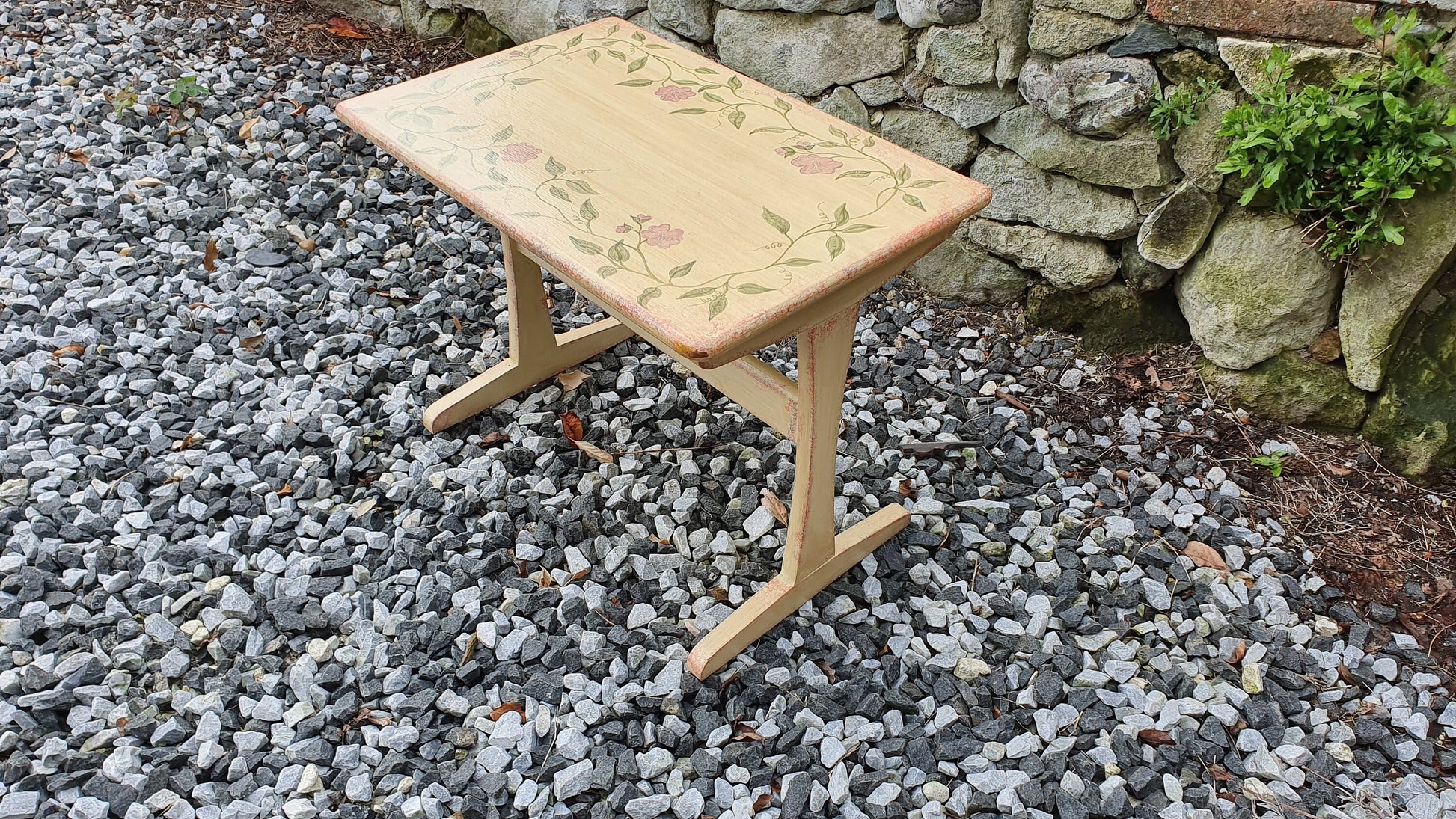 Vintage Retro Painted Table Coffee Side Occasional Bedside Bespoke Decoration Floral Flowers Hand Painted