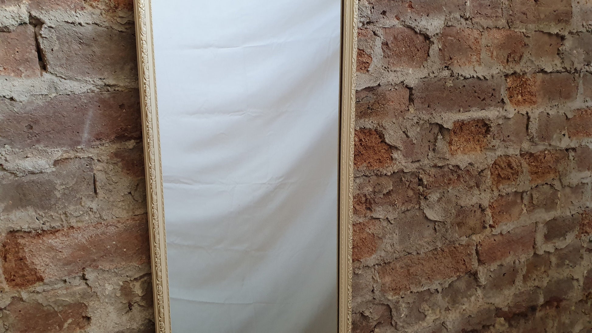 Original Vintage Kitsch Retro Long Cream and Gold 1970’s Mirror