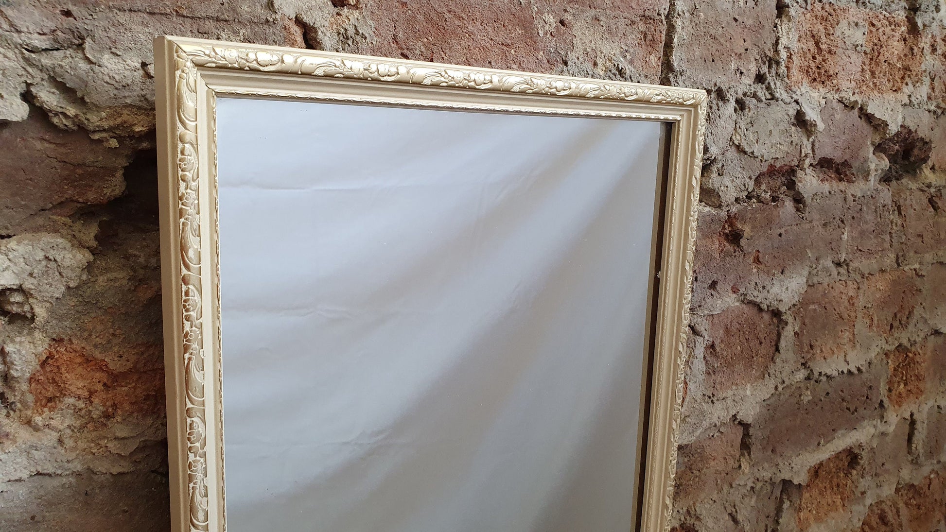 Original Vintage Kitsch Retro Long Cream and Gold 1970’s Mirror