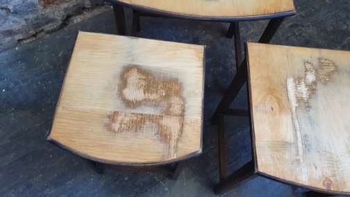 Unique Upcycled Nest of Part Oak Occasional Side Coffee Tables.