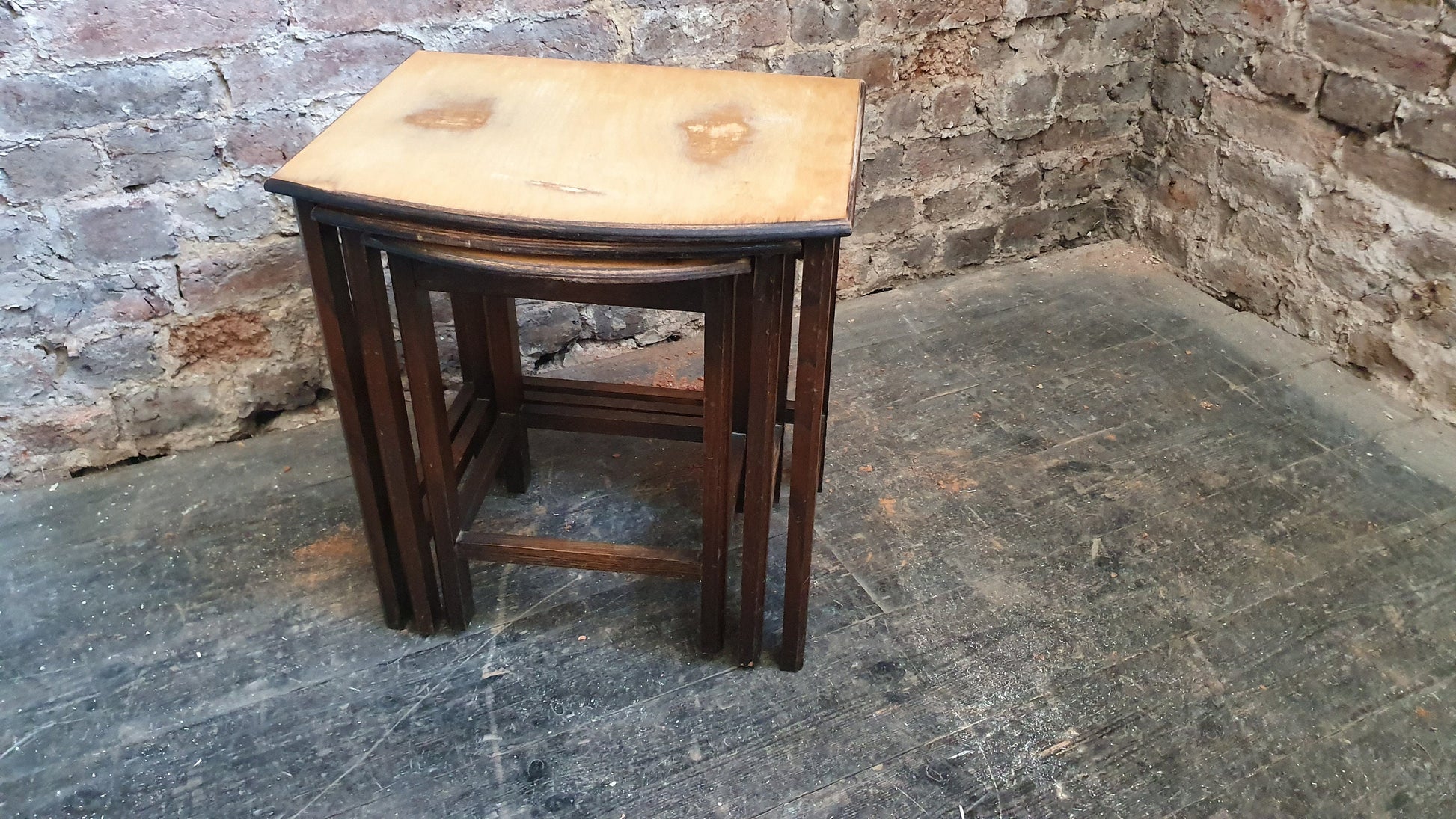 Unique Upcycled Nest of Part Oak Occasional Side Coffee Tables.