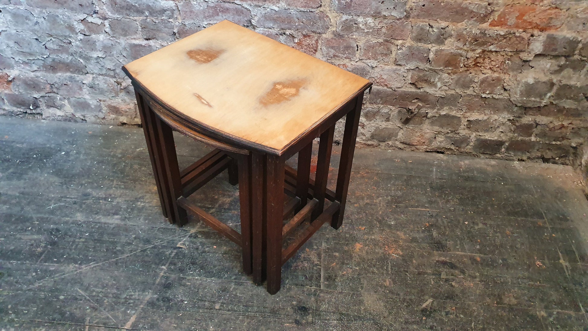 Unique Upcycled Nest of Part Oak Occasional Side Coffee Tables.