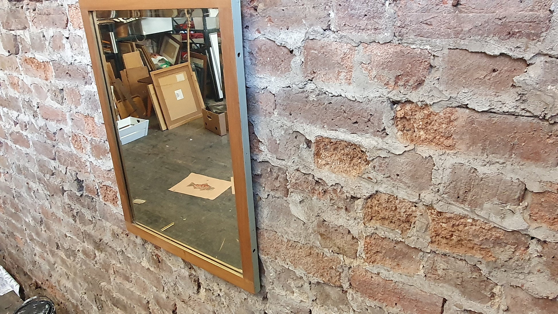 Large Bevelled Satin Wood Mirror Part Painted 1900’s Wall Décor Interior Home and Garden
