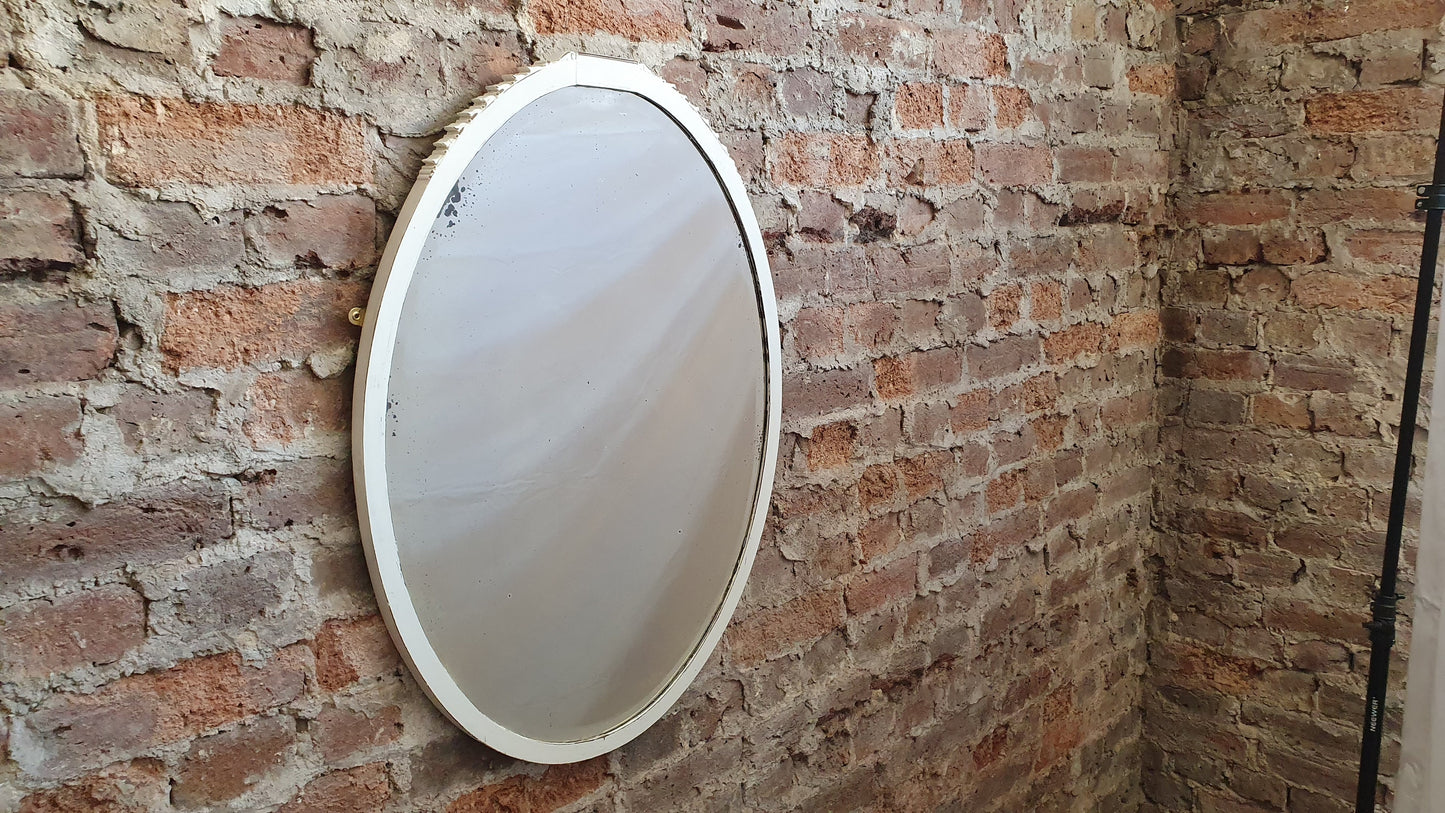 Large Vintage Oval Mirror Painted Shabby Chic in Farrow and Ball. 78 x 57 cm