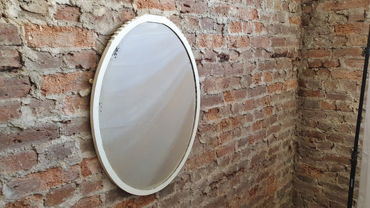 Large Vintage Oval Mirror Painted Shabby Chic in Farrow and Ball. 78 x 57 cm